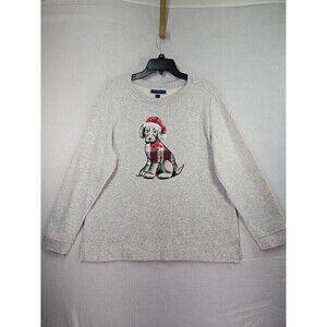 Karen Scott Sport Holiday Christmas Dog Crewneck Sweatshirt Women Large Bling